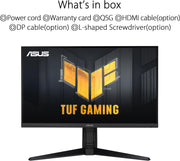 ASUS TUF Gaming VG279QL3A – Monitor Gaming eSports de 27" Full HD (1920x1080, 180Hz, Fast IPS, ELMB, 1ms GTG, FreeSync Premium, compatible con G-Sync, 99% sRGB, ajuste de altura)