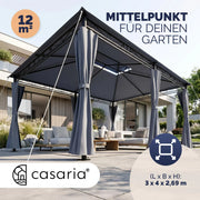 Pabellón de 3 x 4 m con laterales, protección UV 50+, techo repelente al agua, estructura de acero y ventilación superior