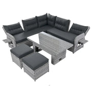 Conjunto de sofá seccional de ratán para exteriores con mesa ajustable y sillones reclinables
