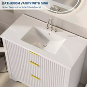 Conjunto de tocador de baño moderno estriado con lavabo de cerámica integrado, mueble de baño independiente con 3 cajones para baño contemporáneo