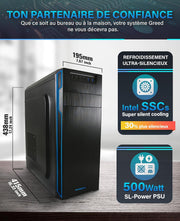Greed® Basic V2 PC con Intel Core i5 10400 - Ordenador rápido + Ordenador de sobremesa para el hogar con 4,3 GHz, 8 GB RAM - 256 GB SSD - DVD+RW - USB3.1 - Wi-Fi, con Windows 11 Pro