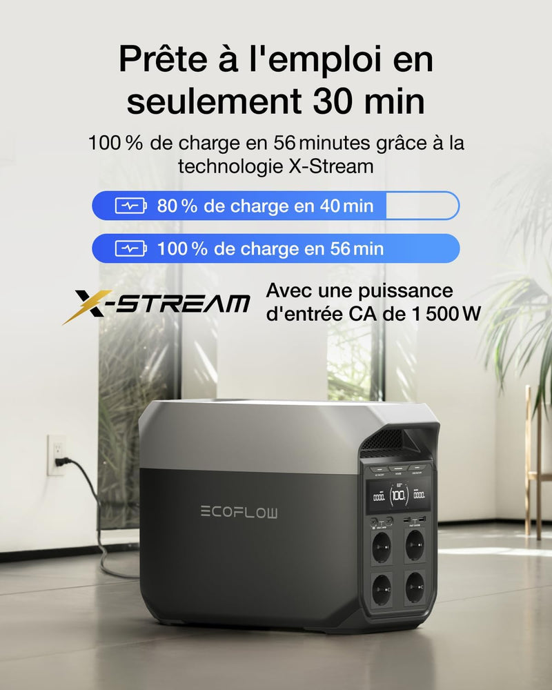 Estación eléctrica portátil EcoFlow DELTA 3, capacidad de 1024 Wh, celdas LFP, carga del 70% en 30 min, ampliable hasta 5 kWh, generador solar para camping, autocaravanas y alimentación de respaldo
