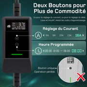 Cargador de coche eléctrico de 3,7 kW [10 m, 6/8/10/13/16 A], cable de carga para coche eléctrico tipo 2 con soporte de pared, pantalla LCD digital, compatible con E-208, Model Y, E-Tech, 500e y otros vehículos eléctricos/híbridos enchufables