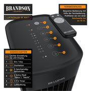 Brandson - Enfriador de aire por agua 5 en 1 - Enfriador evaporativo, humidificador, ventilador y purificador de aire, aire acondicionado portátil sin tubo de escape - Galardonado 2025 - silencioso - depósito de agua de 5 L