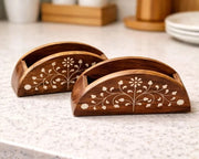 Juego de 2 servilleteros de madera con diseño floral para mesa