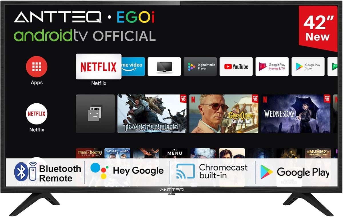Smart TV AG42F3 de 42 pulgadas (106 cm), Android TV LED FHD, Dolby Audio, Asistente de Google, Bluetooth, sintonizador triple (DVB-C/S2/T2), Google Play Store (DAZN/Disney+/Netflix/Prime Video/YouTube), WiFi