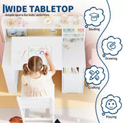 Juego de escritorio y silla de estudio para niños, con estante y superficie inclinable, mesa de estudio infantil, escritorio para estudiantes, para dormitorio, hogar