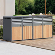 Cubo para 4 contenedores de basura de hasta 240 L con tapa abatible, ventilación con lamas, compartimentos de almacenamiento de basura, cerradura, dos puertas, caseta para jardín, revestimiento para cubos de basura, 4 contenedores