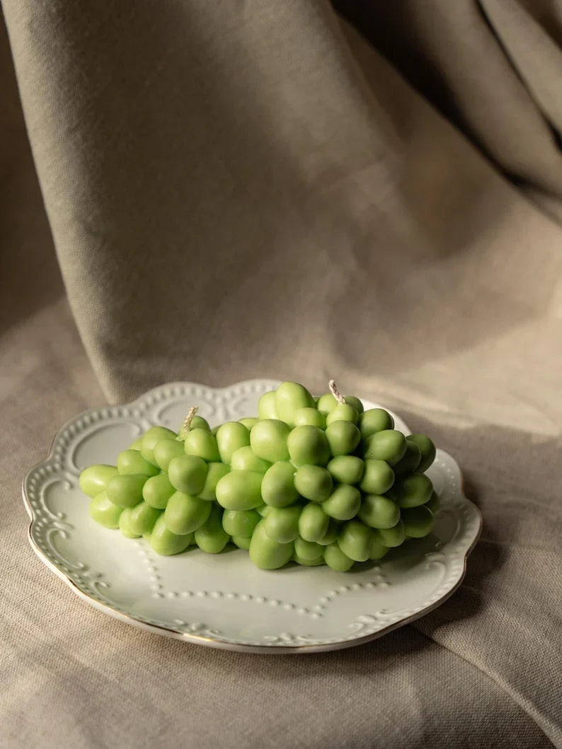 Vela de uva verde de cera de soja, vela de fruta hecha a mano, decoración de mesa 335g 7x18cm