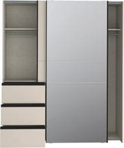 Armario moderno Forte Winn 2 de 170, armario con puertas correderas y espejo, 2 puertas, 3 cajones, madera, cachemira|beige, 170,3 cm de ancho x 200,5 cm de alto x 61,2 cm de fondo