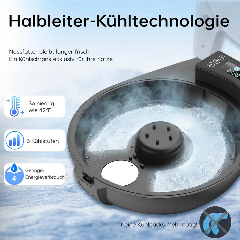 Comedero automático para gatos RESPURR con refrigeración y calefacción por semiconductores, frescura de 3 días, 5 comidas, acero inoxidable 304, programable