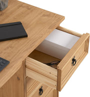 Escritorio CARO-Möbel Salsa de estilo mexicano, elegante mesa para computadora de pino macizo, escritorio de oficina con cajones, teñido y encerado