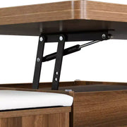 Mesa de centro elevable moderna multifuncional Zeus & Ruta con almacenamiento oculto, 4 taburetes y ruedas, perfecta para espacios modernos