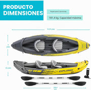 Kayak Intex Explorer K2, set de kayak inflable para 2 personas con remos de aluminio y bomba de aire de alto flujo