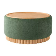 Puf de almacenamiento redondo Polibi con base cilíndrica de madera maciza y tapa reversible