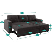 Sofá seccional reversible convertible con cama extraíble, chaise longue con almacenamiento oculto y patas duraderas