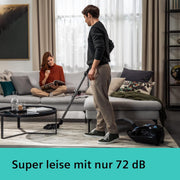 Aspiradora con bolsa Siemens Q5.0 Extreme silencePower VSQ5X1232, para alérgicos, filtro higiénico, gran potencia de succión en parqué, alfombras y baldosas, cable largo, fabricada en Alemania, 850 W, negra