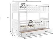 Interbeds Litera 200x90cm cama alta cama doble con cajón cama de madera de pino cama infantil cama juvenil con somier y barrera de seguridad (blanco, 200x90)