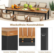 Mesa de jardín COSTWAY con orificio para sombrilla, 200x90 cm, mesa de terraza grande para 8 personas, mesa de balcón rectangular con tablero de madera de acacia, mesa de comedor al aire libre para jardín, terraza