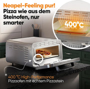 Horno de pizza eléctrico ProfiCook® | 400 °C | piedra para pizza auténtica | incluye pala para pizza | ajuste variable de tiempo y temperatura | horno eléctrico para pizza | para pizza en menos de 5 min | pizzamaker | PC PO 1323