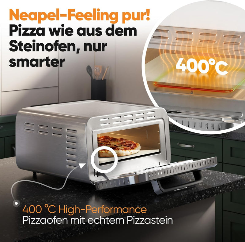 Horno de pizza eléctrico ProfiCook® | 400 °C | piedra para pizza auténtica | incluye pala para pizza | ajuste variable de tiempo y temperatura | horno eléctrico para pizza | para pizza en menos de 5 min | pizzamaker | PC PO 1323
