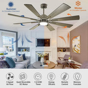 Ventilador de techo con luz, control remoto y 8 aspas grandes de madera