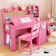 Juego de escritorio y silla de estudio para niños, con estante y superficie inclinable, mesa de estudio infantil, escritorio para estudiantes, para dormitorio, hogar