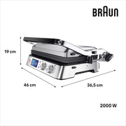 Braun MultiGrill 9 CG 9047, Parrilla Eléctrica con Placas para Grill, Cocción, Gofres, 2 Termostatos Independientes, 3 Posiciones de Cocción, Placas Aptas para Lavavajillas, 2000W, Negro/Acero Inoxidable