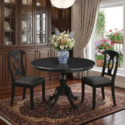 Mesa de comedor HomeRoots 42 con base de pedestal de madera sólida y madera manufacturada redondeada en color negro