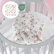 Cuna ovalada evolutiva Waldin, set completo 7 en 1, cuna de barrotes, cama infantil con colchón, cambiador, cuna colecho, madera blanca