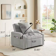Sillón sofá convertible 3 en 1, sofá cama individual con respaldo ajustable, soporte para teléfono, USB y tipo C - ModernLuxe