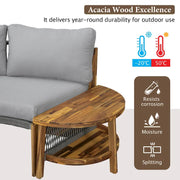 Set de sofá seccional redondo de madera de acacia para exteriores con mesa de centro, 12 plazas