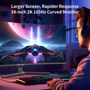Minifire Monitor Gaming Curvo para PC de 34 pulgadas, 2K UWQHD (3440x1440), 1ms MPRT, 165Hz (DP), 100Hz (HDMI), AMD FreeSync, Monitor Gaming 1500R, Panel VA, 2 puertos HDMI 2.0/2 puertos DP 1.4 (cable DP incluido en el modelo MFG34C5Q)