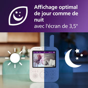 Monitor de bebé con vídeo Philips AVENT Premium, certificado por DEKRA, privado y seguro con cámara y audio, pantalla de 3,5", zoom x4, visión nocturna, nanas, temperatura ambiente, 12 h en modo Eco, SCD891/26