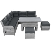 Conjunto de sofá seccional de ratán para exteriores con mesa ajustable y sillones reclinables