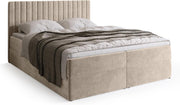 Cama boxspring BROMARKT con arcón, cama tapizada con colchón Bonnell y topper, cama doble con espacio de almacenamiento para dormitorio, cabecero acolchado Dream 140x200, grado de firmeza H3, tejido de terciopelo beige