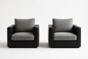 Set de 2 sillones cuadrados de tela de poliéster gris y piel sintética negra 85x90x85 cm
