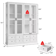 Gabinete de almacenamiento de cocina blanco Hitow: vitrina de 63'' de ancho con puerta de vidrio + iluminación LED RGB + organizador de cajones, buffet espacioso para el hogar