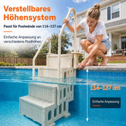 Escalera de piscina de 4 peldaños, escalera de piscina de HDPE blanca con pasamanos doble y antideslizante, capacidad de carga máxima de 180 kg para piscinas desmontables de 122–137 cm, piscina de jardín, piscinas enterradas, familias y personas mayores