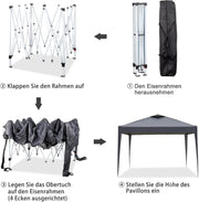 Pabellón plegable pop-up de 3x3 m, impermeable y resistente al invierno, altura ajustable, sistema de ventilación, estructura de acero, protección UV 50+, con 4 paredes laterales y 4 sacos de arena, para jardín, camping, fiesta (Antracita)