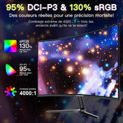 Monitor curvo Amzfast de 27 pulgadas, 180Hz, FHD (1920x1080), 1ms MPRT, curvatura de juego 1500R, luz azul baja, Adaptive Sync, HDR, 130% sRGB, DP 1.2 HDMI 1.4, AMZG27C1