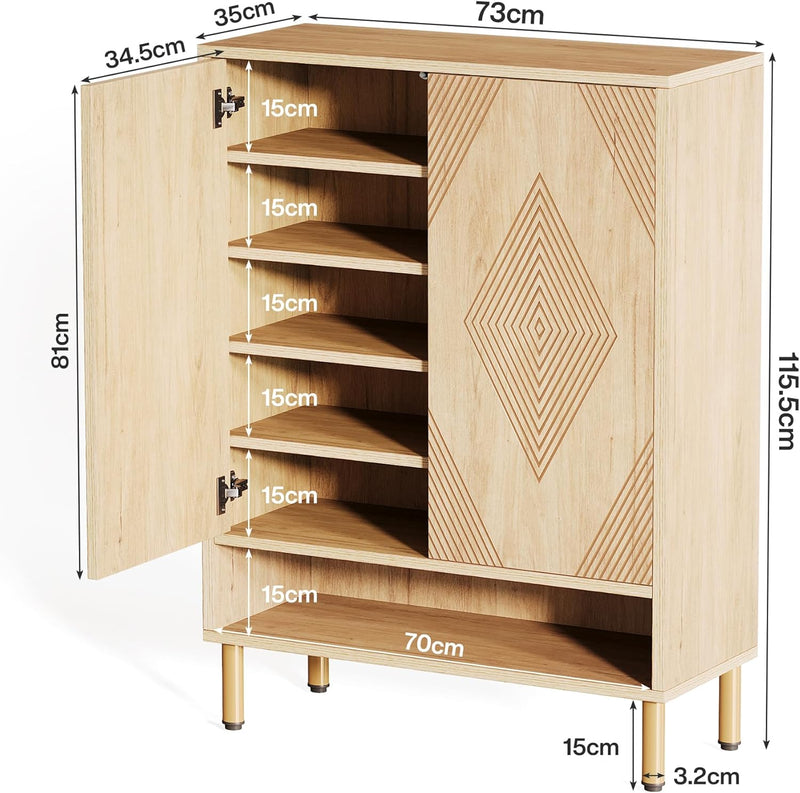 Tribesigns Zapatero de 7 niveles, estante para zapatos, zapatero con 2 puertas, mueble para 24 pares de zapatos estilo granja con estantes ajustables, organizador de madera para entrada, pasillo, sala de estar (marrón)