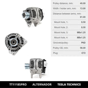 ALTERNATEUR TESLA TECHNICS TT11185 PRO 12V, 90A, compatible avec AUDI, FORD, SEAT, SKODA, VOLKSWAGEN. Excellente relation qualité-prix. Installation facile et garantie.