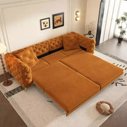 Sofá cama convertible 3 en 1 de terciopelo naranja con otomana, capacidad para 4 personas