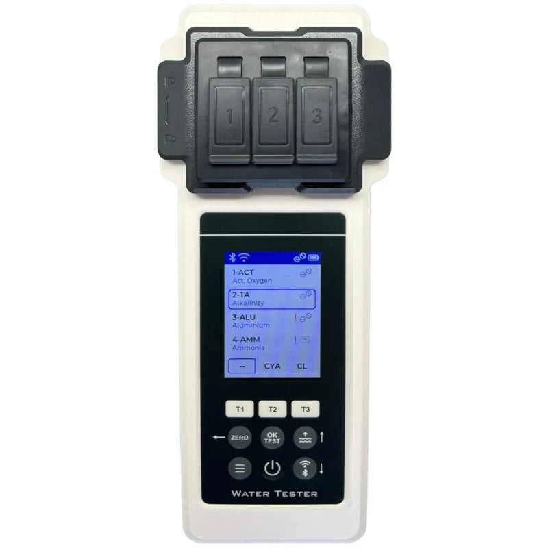 Analizador de agua para piscina 2.0, kit de 27 parámetros, Wi-Fi, Bluetooth, aplicación, medidor para piscina, spa y jacuzzi, incl. maletín y compensador de nivel de agua