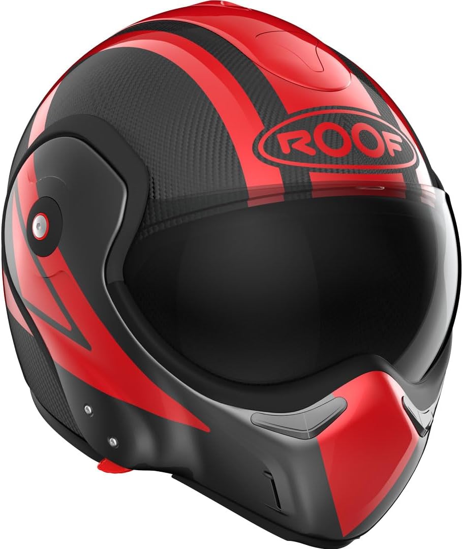 Casco ROOF Boxxer Carbon con doble homologación Jet/Integral - Color Dart Rojo - Casco de gama alta en fibra de carbono - Ultraligero - Apertura con una sola mano - Oferta directa de fábrica - Garantía de 4 años