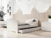 Cama infantil KOBI LUK con colchón, blanco | para habitaciones infantiles | para niño y niña | cuna para niños | (con cajón, 140x70)