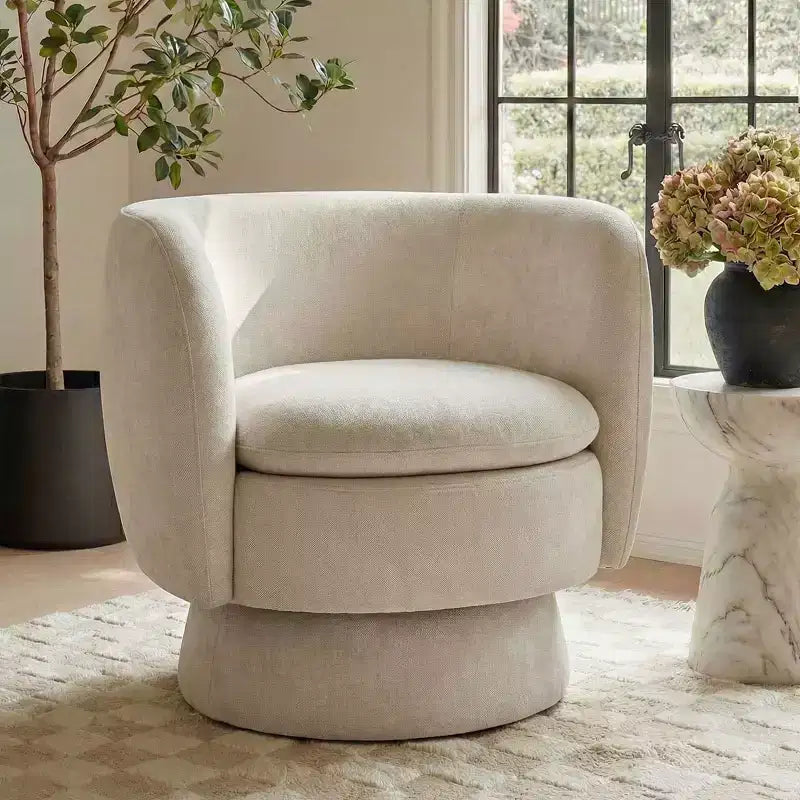 Juego de 2 sillas giratorias modernas tipo barril con tela tapizada, sillón decorativo giratorio de 360° para sala de estar, dormitorio-Panipeachy