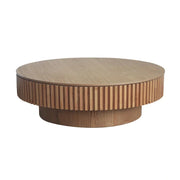 Mesa de centro redonda moderna de madera maciza chapada con almacenamiento