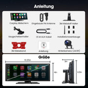 Pantalla LAMTTO para Carplay con Net-flix y Youtube, pantalla de 10.25 pulgadas con A-pple CarPlay inalámbrico y Android Auto, cámara de visión trasera, pantalla dividida, navegación, Bluetooth dual, FM, Mirror Link para iOS 10+ y Android 11+